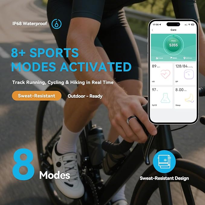 Smart Ring for Women Men,Health Fitness Tracker with Sleep/Blood Pressure/Oxygen Monitoring, Heart Rate & Activity Tracking,IP68 Waterproof, 7-Day Battery,No Subscription Fee 3-Black 10