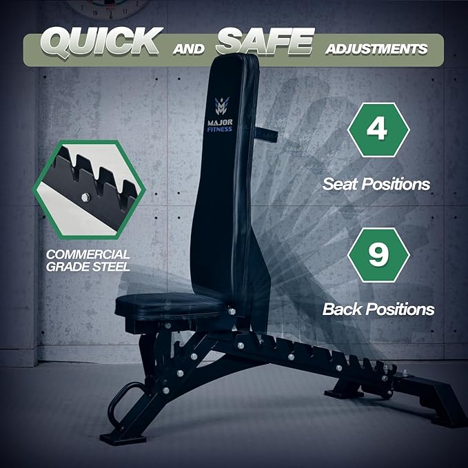 MAJOR FITNESS Weight Bench, Adjustable Workout Bench for Strength Training, Bench Press, and Full-Body Workouts for Home Garage Gym