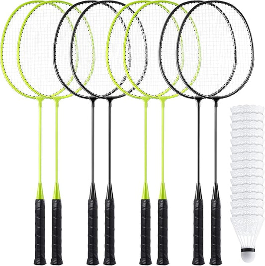 Woanger 8 Packs Badminton Rackets Set with 12 Badminton Racquets for Adult Backyard Gym Beach Outdoor Games