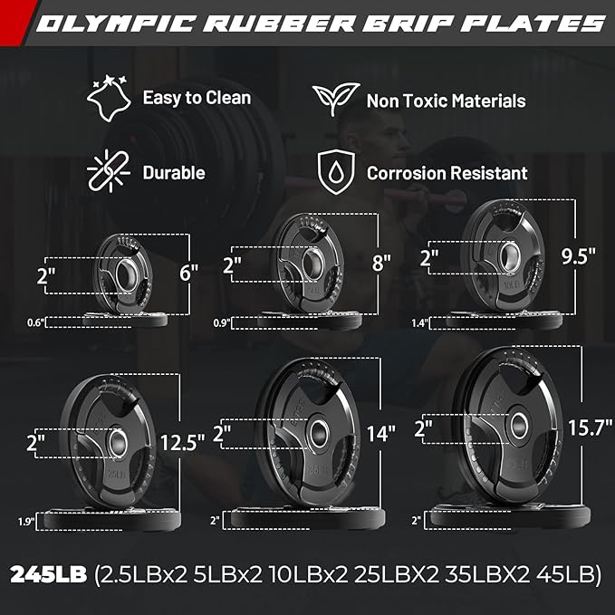 RitFit Barbell Weight Set - 4/6FT Olympic Barbell with Weight Plates (55-275LB Total) - Weightlifting Equipment for Squats, Curls, Deadlifts, Presses, Hip Thrusts