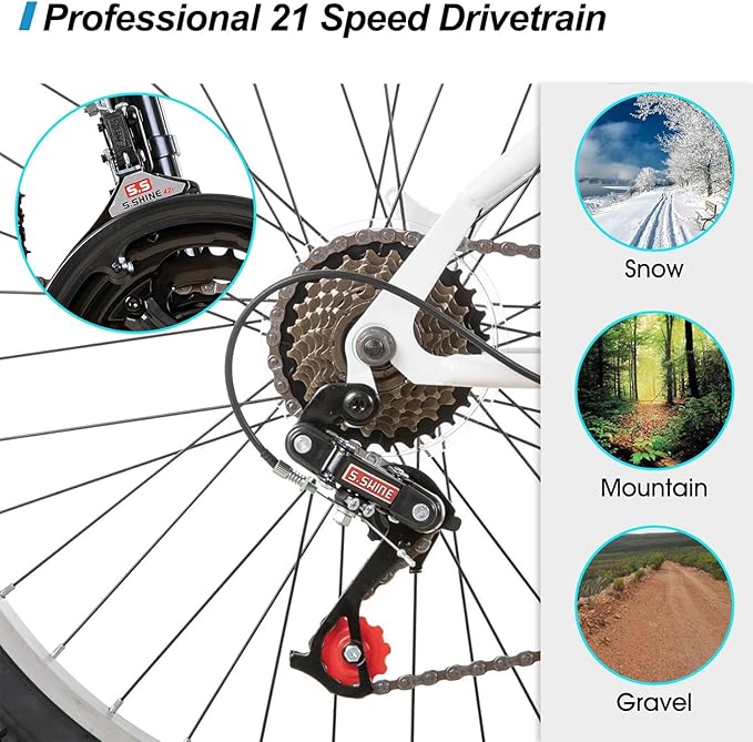 HH HILAND 24 26 inch Mountain Bike for Men Women, 21 Speeds High-Carbon Steel Frame, Sport Cycling MTB Bicycle for Adult