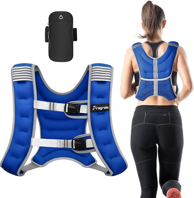 Fragraim Weighted Vest for Women Men - 8lb/10lb/12lb/16lb/22lb/25lb/30lb Weight Vest with Reflective Stripe, Detachable Phone Pouch, Ideal for Walking, Strength Training, Running, Workout, Cardio