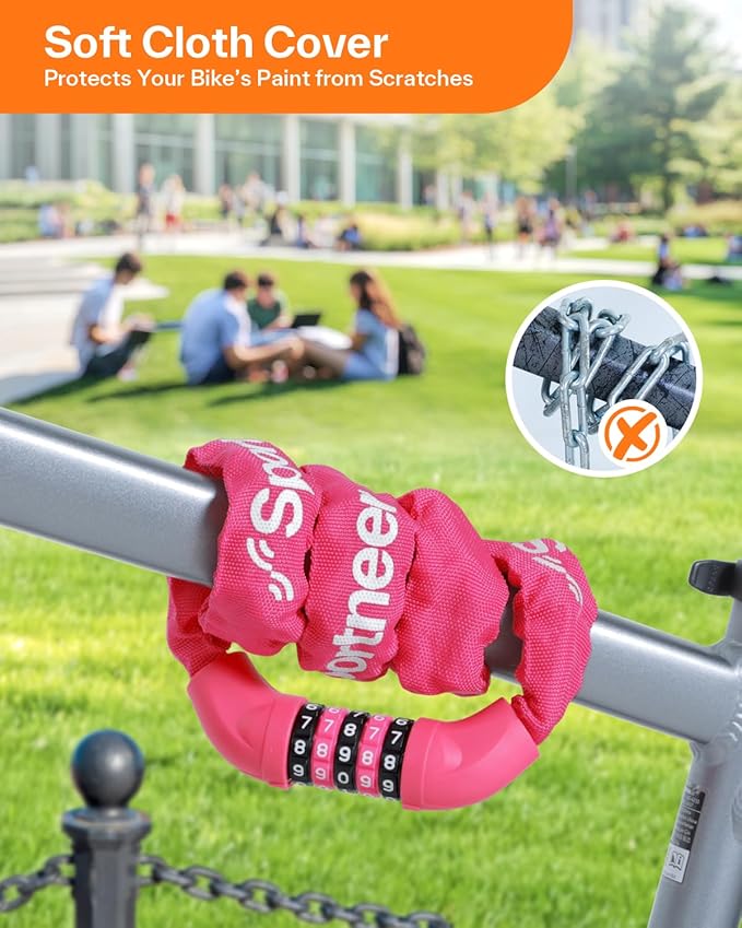 Sportneer Bike Lock: 5 Digit Combination High Security Anti Theft Bike Chain Lock - 3.2/3.6/4ft Heavy Duty Keyless Bicycle Lock for Bike, Motorcycle, Scooter, Door & Gate - 4/6mm Thick, Easy to Use