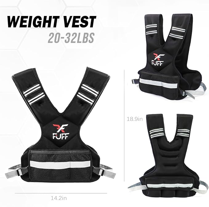 FFUFF Adjustable Weighted Vest for Women & Men,4-10lb/11-20lb/20-32lb Vest with 6 Ironsand Weights for Strength Training,Weight Vest with Reflective Strip for Running Walking Exercise Workout