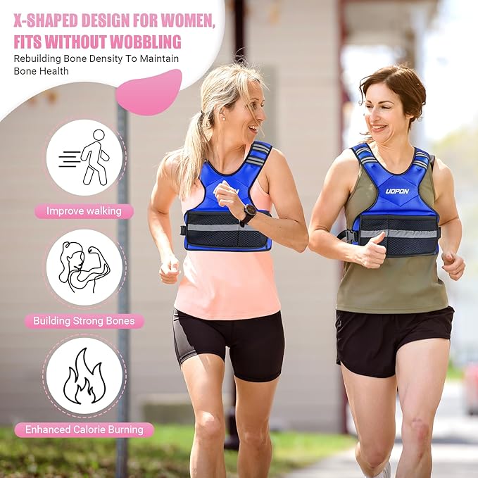 Adjustable Weighted Vest for Women, 6-12 Lbs Rucking Vest with 6 Ironsand Weights, Great Weighted Vest with Plus Pockets & Reflective Strips for Running, Walking, Workout and Strength Training