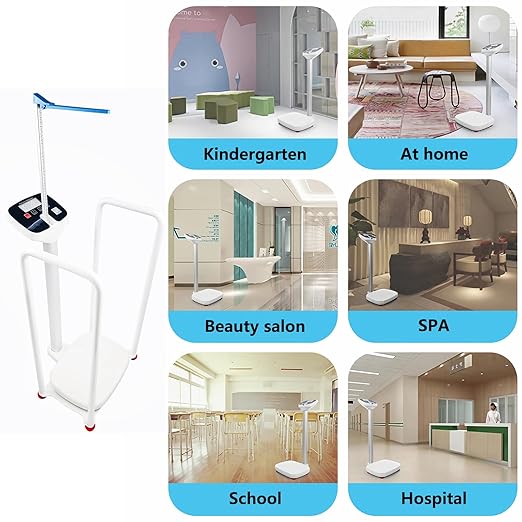Armrest Electronic Medical Height and Weight Scale,20" L x 12" W x34 H, Up to 420lb Weight Capacity, 75” Height Measurement, LCD Display, USB Charging, Temperature Display (Pearl White)