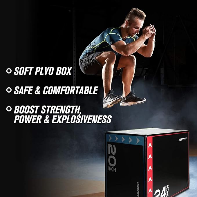 RitFit 3 in 1 Extra Firm Soft Plyo Box Foam Plyometric Box-30”x24”x20”-20"x18"x16" Heavy Duty High Density Foam Jumping Box 3 Sizes with PVC Cover,Platform for Home Gym Fitness, 440lb Weight Capacity