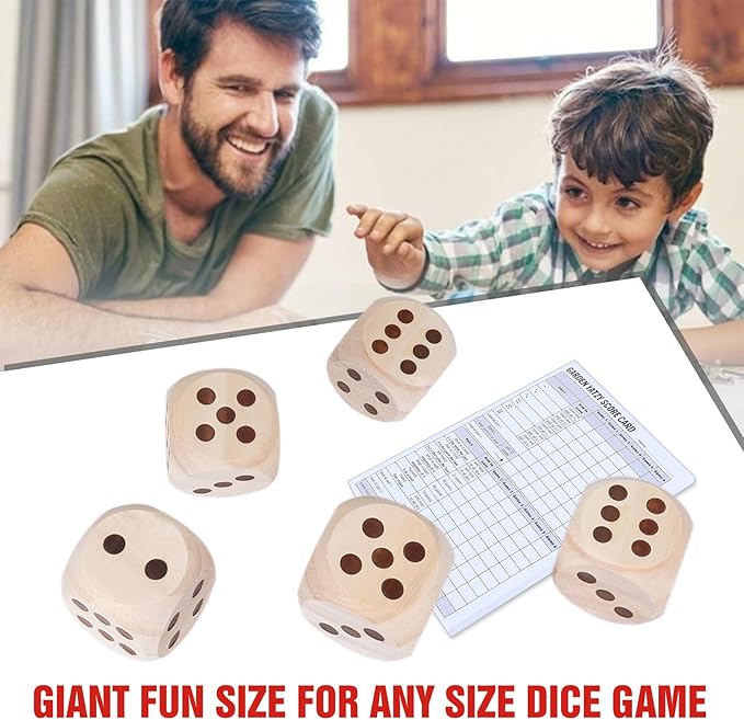 GOTHINK Large Wooden Yard Dice Game Set, Get The Party Started with 5 PCS Wooden Yard Dices - 2.1 Inches, Perfect for Outdoor Fun and Games, Includes Scoreboard and Storage Box