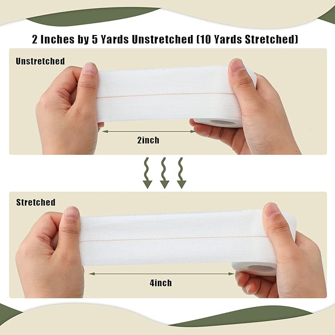 2 Rolls Adhesive Elastic Tape Bandage Tape Wrap Flexible Stretch Bandages for Sports Ankle, Knee and Wrist Sprains(White,2 Inch Wide)