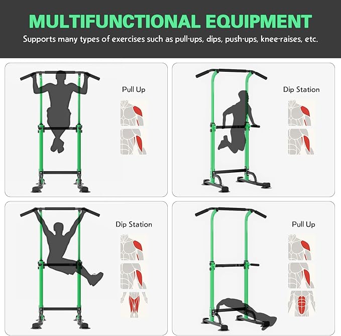 soges Power Tower Pull Up Bar Station, Free Standing Pull Up Rack Dip Station for Home Gym, Height Adjustable Home Strength Training Fitness Workout Equipment