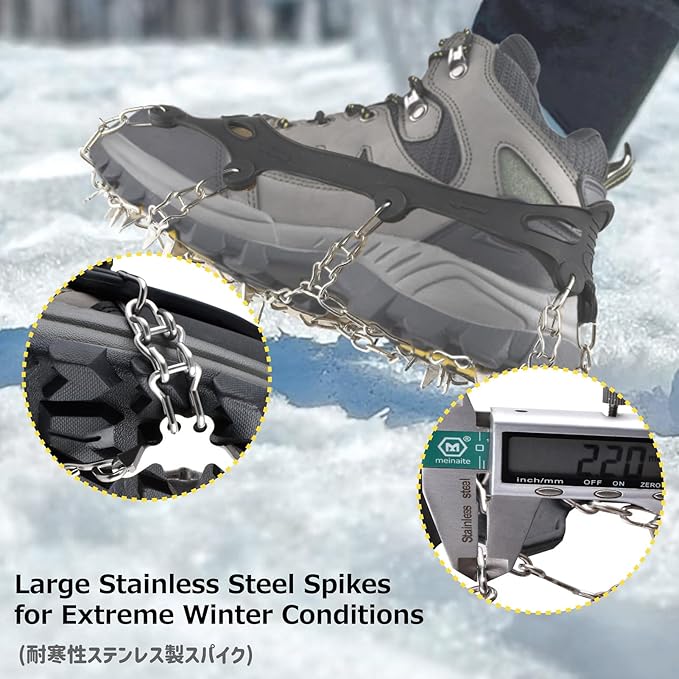 Azarxis Walk Traction Ice Snow Cleat Treads Grips Grippers Crampons Creepers with 19 Spikes for Shoes Boots Men Women Walking Climbing Hiking Fishing Heavy Duty Anti Slip Stainless Steel
