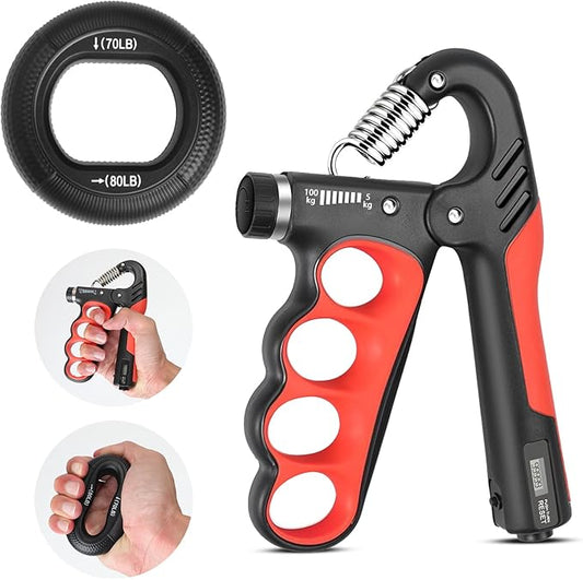 Keria Adjustable Hand Grip Strengthener(11-220Lbs), Grip Strength Trainer with Auto-Click Digital Counter, Ergonomic Forearm Trainer for Athletes, Musicians, Physical Therapy
