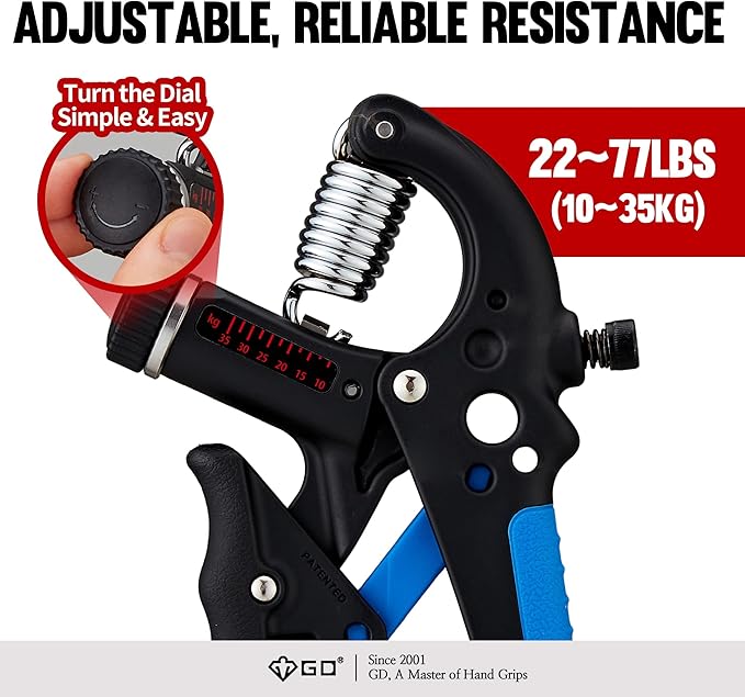 GD Grip2 Hand Grip Strengthener (Grip Strength Trainer) Adjustable Gripper (22~77lbs) Forearm and Wrist Exerciser Strengthener for Grip Strength