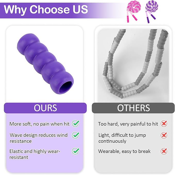 Jump Rope for Kids, Adjustable Jump Ropes for 4 5 6 7 8 10 12, Tangle Free Jumping Rope Age 8-12, Segmented Soft Beaded Skipping Rope for Women Fitness