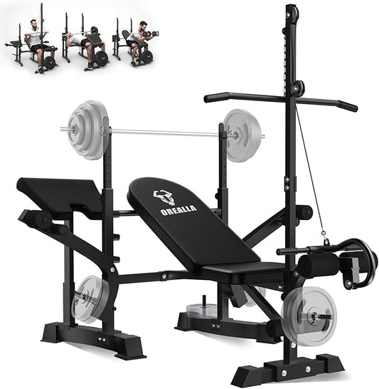 Adjustable Weight Bench Press Set - Full Body Strength Training Workout Bench, 8 in 1 Multi-Function Exercise Equipment with Leg Developer, Preacher Curl Pad, Chest Fly for Home Gym