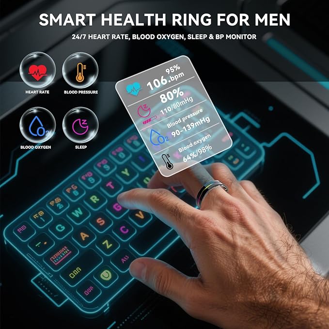 Smart Ring for Women Men,Health Fitness Tracker with Sleep/Blood Pressure/Oxygen Monitoring, Heart Rate & Activity Tracking,IP68 Waterproof, 7-Day Battery,No Subscription Fee 3-Black 10