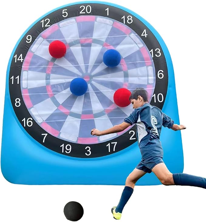 Giant Dart Board Inflatable with Pump, Outdoor and Indoor Soccer Sport Kick Dartboard for Kids and Adults, Darts Board Yard Game with 20 Golf Balls, 4 Sticky Balls, 2 Soccers, Chipping Mat, Scoreboard