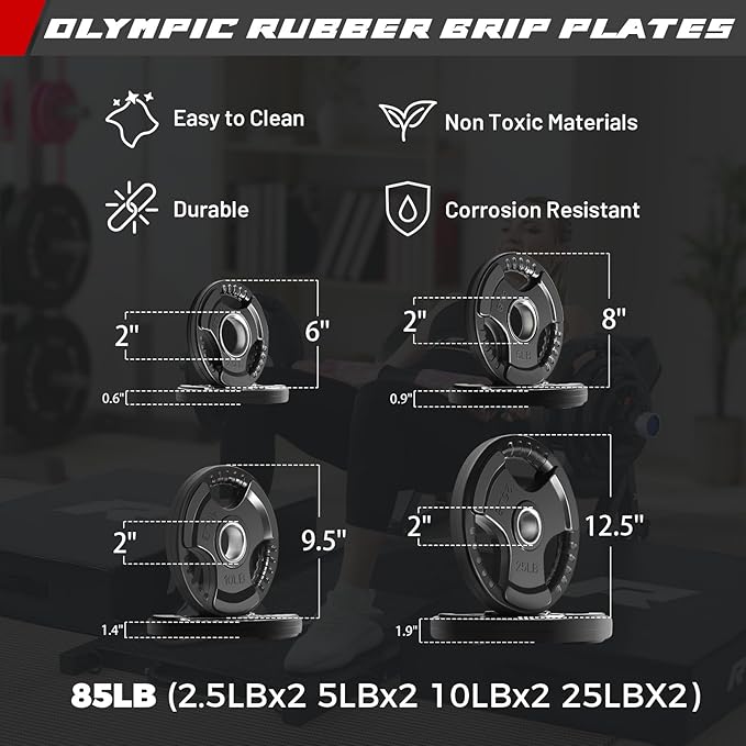 RitFit Barbell Weight Set - 4/6FT Olympic Barbell with Weight Plates (55-275LB Total) - Weightlifting Equipment for Squats, Curls, Deadlifts, Presses, Hip Thrusts