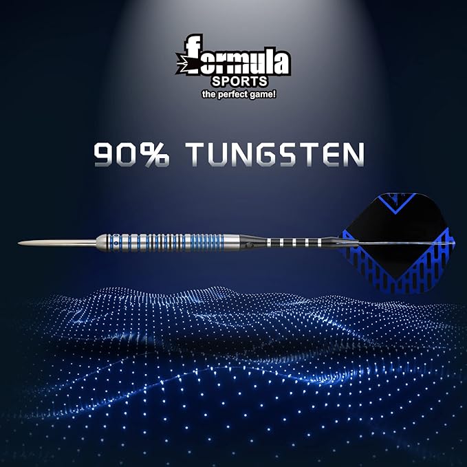 Formula Sports 90% Tungsten Steel Tip Darts Set - Professional Darts Metal Tip Set Available in 21g/22g/23g/24g, with Aluminum Shafts, Tungsten Barrels, Extra Flights, Sharpener, Carrying Case