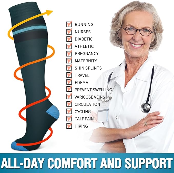 6 Pack Copper Compression Socks for Women and Men Circulation-Best Support for Medical, Running,Nursing,Athletic