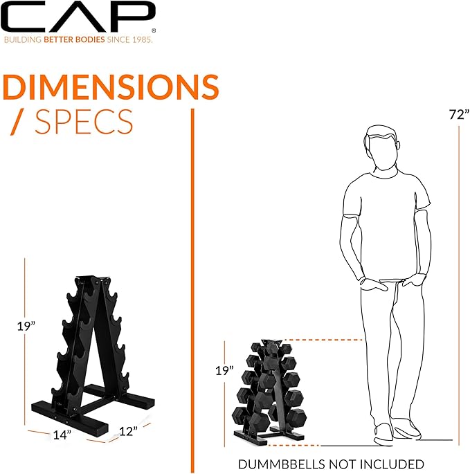 CAP Barbell Rubber Coated Dumbbell Weight Set with Vertical Rack | 100 lb, 150 lb, and 210 lb Options