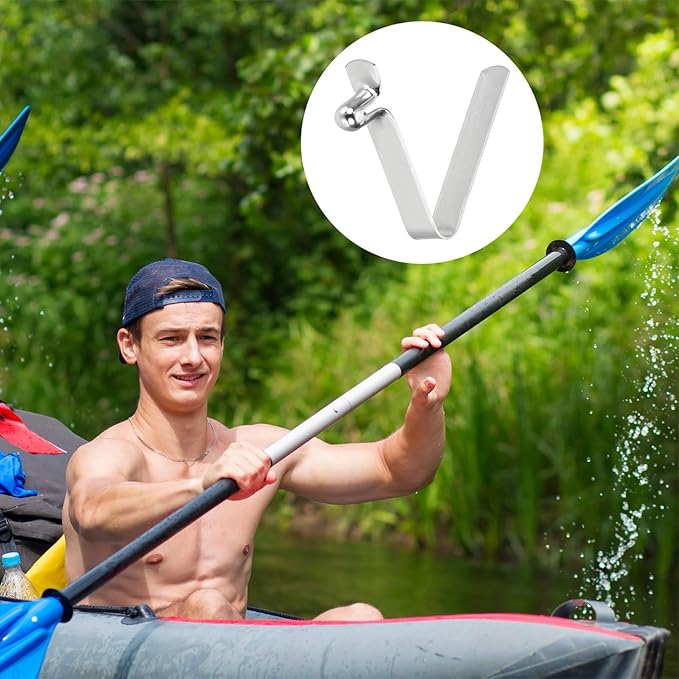 HARFINGTON Single Button Kayak Paddle Snap Spring Clip Spring Steel V-Shaped Hollow Lift Telescopic Locking Tube Pole Clips for Tent Camping