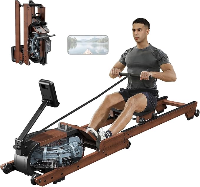 Dripex Water Rowing Machines for Home Use, Foldable Row Machine with 400LBS Weight Capacity, Rower Machine with Dedicated LCD Monitor, Comfortable Seat, Bluetooth App Compatible for Home Gym Exercise