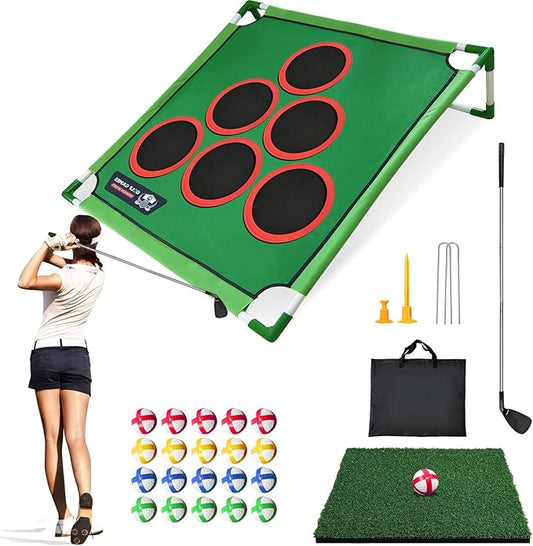 Golf Chipping Game Set, Battle Golf Game Play Set, Golf Yard Game with 6 Hole Covers, 20 Sticky Golf Balls, Putting Mat, Golf Putter And Carrying Bag, Backyard Golf Games for Adults Outdoor