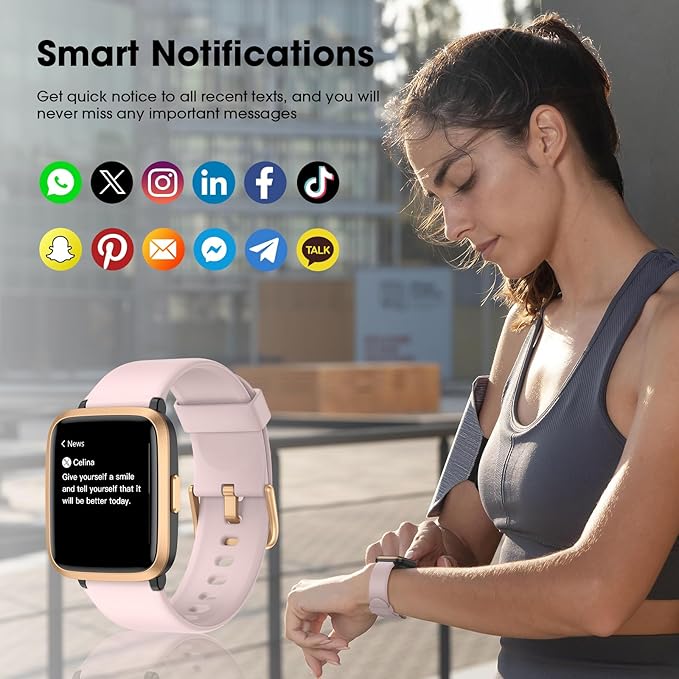 Fitness Tracker, Fitness Watch with Blood Oxygen, Blood Pressure & Heart Rate Monitor, Steps Calories Counter, Sleep Monitor, Pedometer 50 Meters Waterproof, Smart Watch for Android iPhones