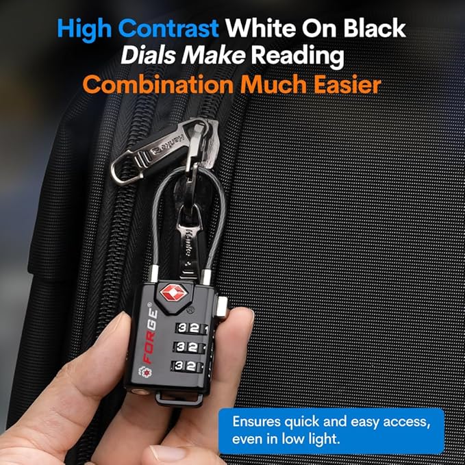 TSA Approved Cable Luggage Locks, Re-settable Combination with Alloy Body, Black 2 Locks.