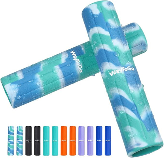 WayToGo Kayak Paddle Grips, Non-Slip Paddle Grips for Kayaking, Soft Silicone Wraps Blister Prevention Kayak Paddle Board Accessories for Take-Apart Paddles, 2 Pack