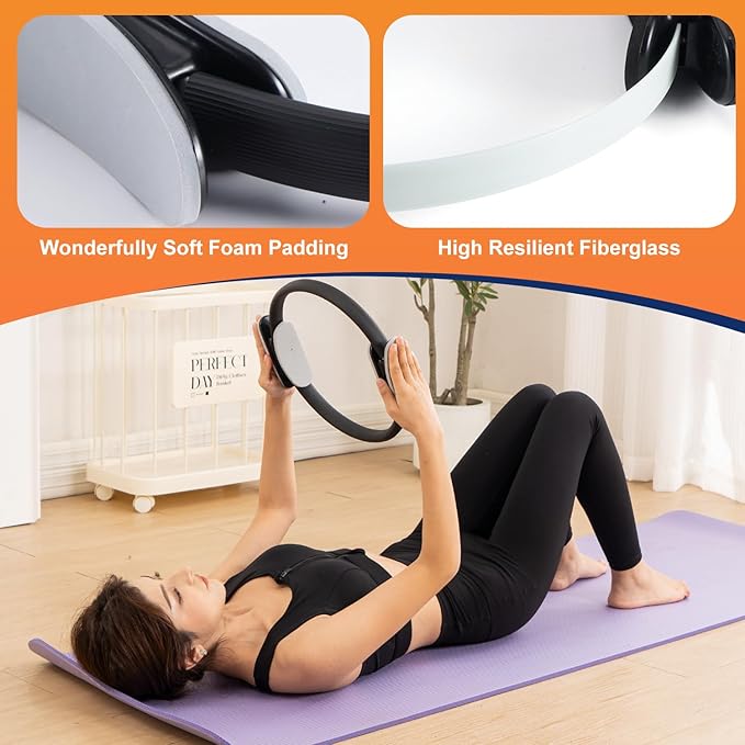 Pilates Ring Circle and Pilates Ball Set, 12 Inch&14Inch Magic Circle Pilates Ring,9 Inch Small Exercise Ball,Resistance Bands Set, Home Pilates Equipment for Women