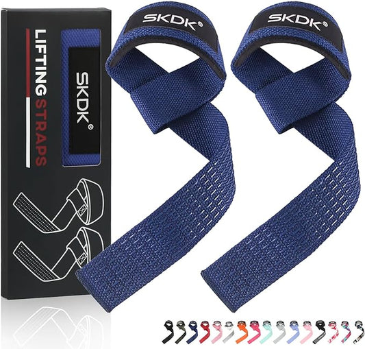 SKDK Cotton Hard Pull Wrist Lifting Straps Grips Band-Deadlift Straps with Neoprene Cushioned Wrist Padded and Anti-Skid Silicone - for Weightlifting, Bodybuilding, Xfit, Strength Training