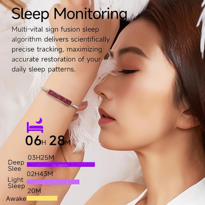 Smart Bracelet for Women 5ATM Waterproof Fitness Tracker with Heart Rate/Blood Oxygen/HRV/Sleep Monitor/Female Menstrual Cycle Activity Tracking Fashion Diamond Bracelet with 2 Bands