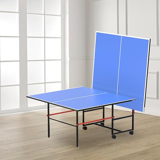 Portable Ping Pong Table, Mid-Size Foldable Table Tennis Table w/Net, 2 Paddles, 3 Balls, Table Tennis Table for Indoor Outdoor, Ping Pong Tablefor Kids Family Holiday Sports