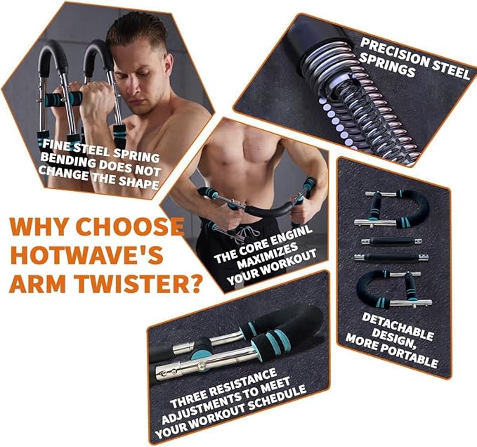40-100 LBS Adjustable Power Twister Arm Trainer, Forearm Triceps Chest Enhanced Exercise Strengthener, Portable Detachable Spring Resistance Upper Body Fitness Machine for Home & Gym Workout Equipment