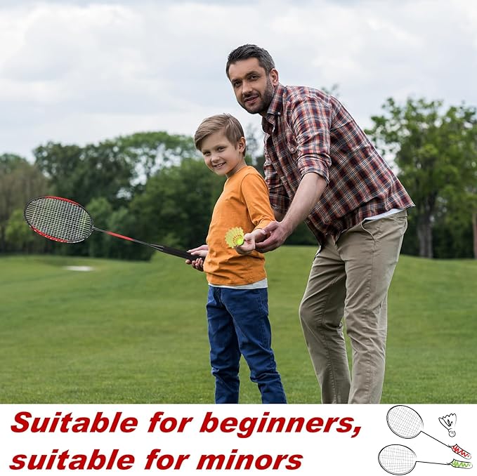 12 Pack Badminton Rackets Set Including Rackets, Nylon Shuttlecocks and Carry Bag for Outdoor Backyard Games Beginners