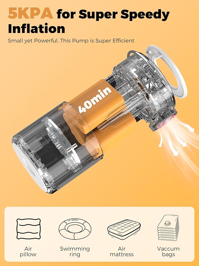 Qunature Air Pump Portable Mini Electric Pump for Inflatables with 1500mAh Battery Camping Light Rechargeable USB Inflate Deflate for Air Bed Mattress,Pool Floats,Swimming Ring,Vacuum Storage Bags