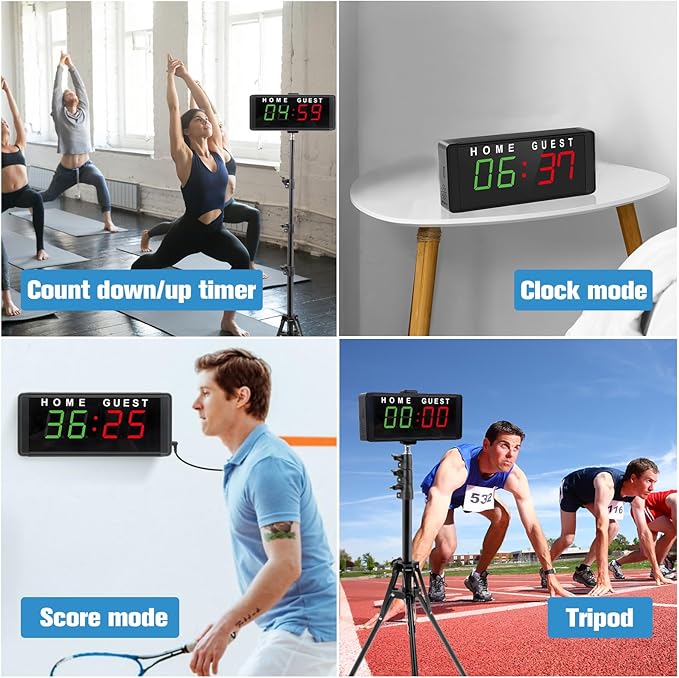 Samshow LED Electronic Scoreboard Digital Score Keeper with Remote & Tripod, Basketball Scoreboard with Shot Clock & Timer & 12/24h Real Time for Football/Corn Hole/ping Pong/Table Tennis