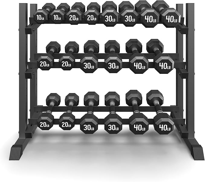 3-Tier Dumbbell Rack Stand Only, 1200LB Capacity Jusgym Adjustable Weight Rack for Home Gym, Heavy-Duty Weight Stand for Dumbbells Kettlebells