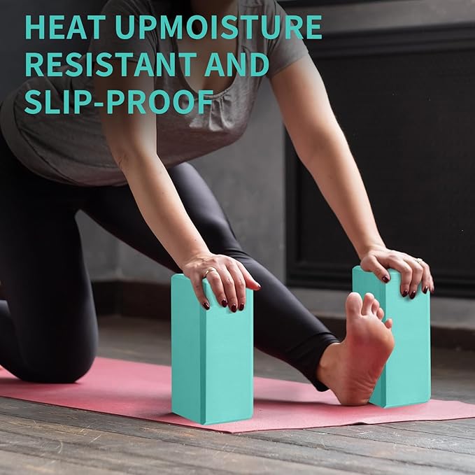 Yoga Block 2 Pack 9"x6"x3", Sturdy Yoga Foam Blocks, High Density & Non Slip Surface for Pilates & Stretching, Fitness Accessories for Stability & Balance