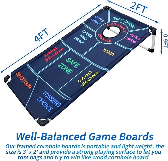 Portable Cornhole Set PVC Framed Corn Holes Outdoor Game Set with 2 Cornhole Boards, 8 Cornhole Bean Bags and Carrying Case, Camping Games Indoor Outdoor for Kids and Adults, Travel Camping Accessory