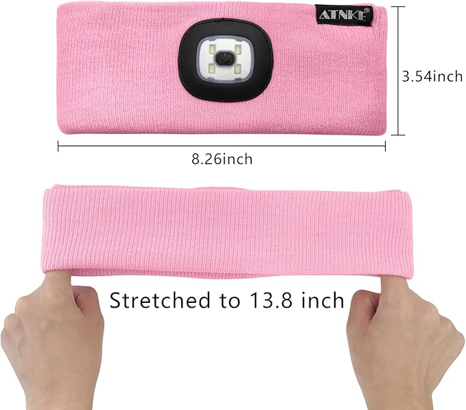 ATNKE 4 LED Lighted Sport Sweatband,USB Rechargeable Running Head Band Lamp High Stretch Wicking Gifts for Men and Women