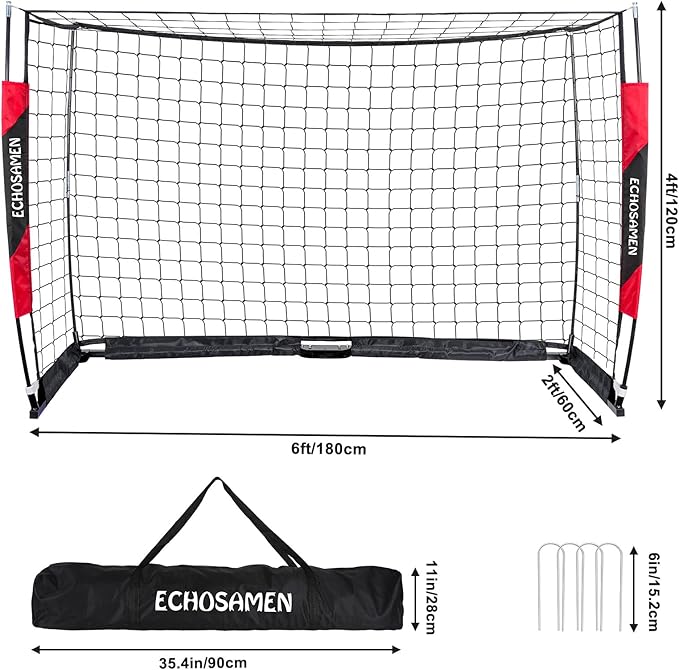 12X6FT/6X4FT Soccer Goal, Portable Soccer Goals for Backyard, Easy to Carry, Easy to Install, Comes with 1 Carry Bag, 4 Ground Nails, Youth and Adult Training Equipment.