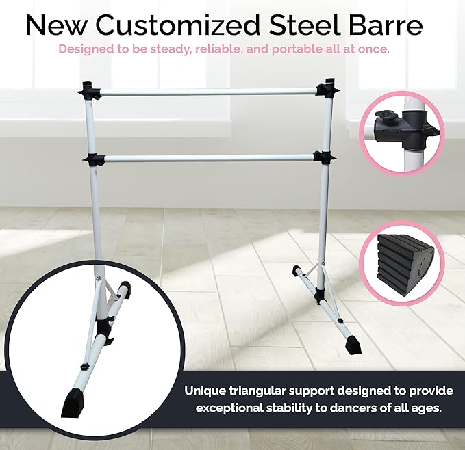 New & Improved 4 Ft Steel Double Ballet Barre with Carry Bag and Beginner Guide,Adjustable&Portable Ballet Barre for Home and Gym,Quality Ballet bar Anti-Wobble,Stretching Dance bar