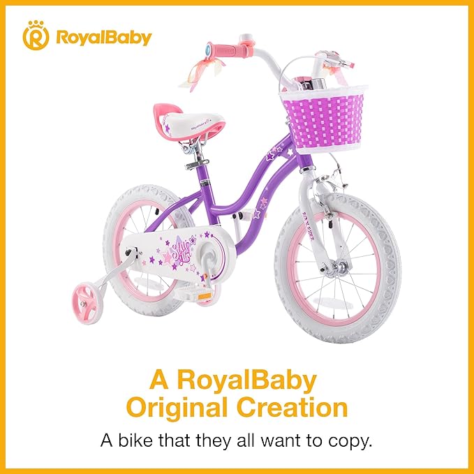 RoyalBaby Stargirl Kids Bike 14 Inch Girls Bicycle for Children with Training Wheels & Basket, Purple