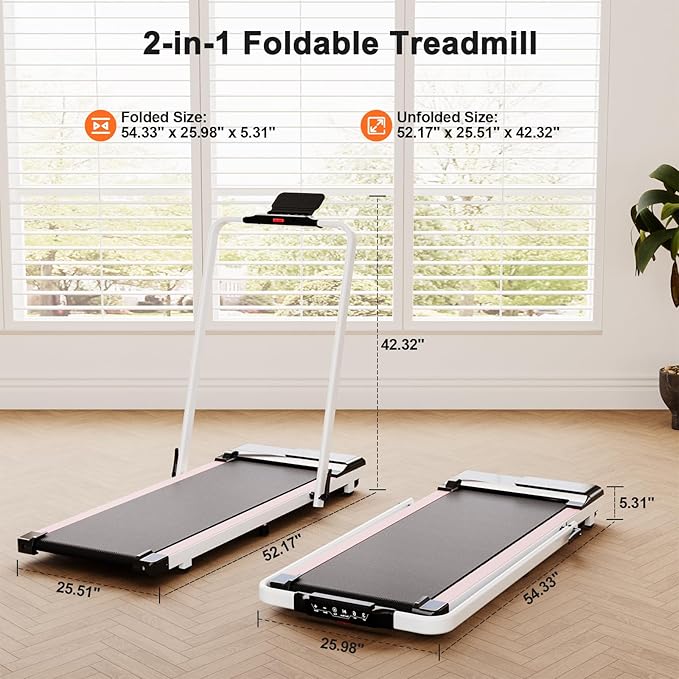 Walking Pad Treadmill with Handle Bar 3-in-1 Foldable Treadmills for Small Space 300 LBS Capacity, 3.0HP Portable Under Desk Treadmill for Home Office with LED Display Remote APP Control