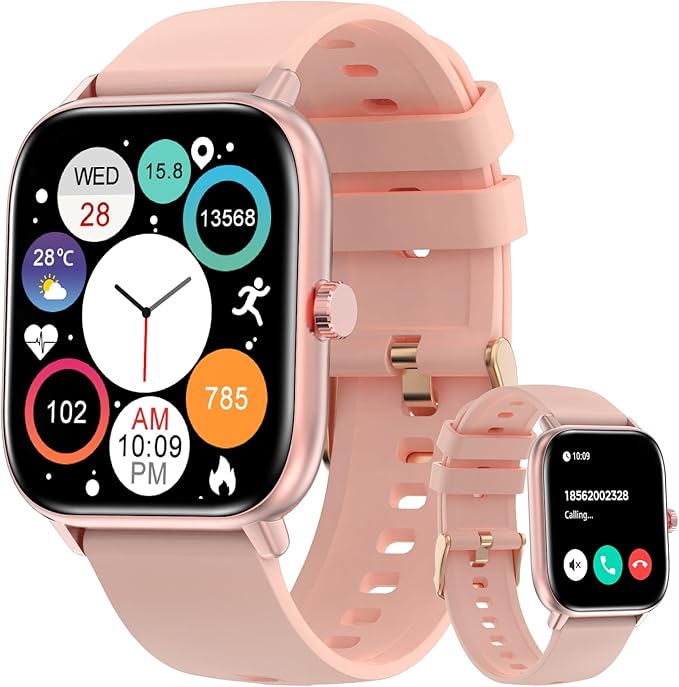 Bebinca Smart Watch for Women, 1.85" HD Fitness Tracker Compatible with iPhone & Android, 130+ Sports Modes, Heart Rate & Sleep Monitor, IP68 Waterproof Smartwatch (Pink)