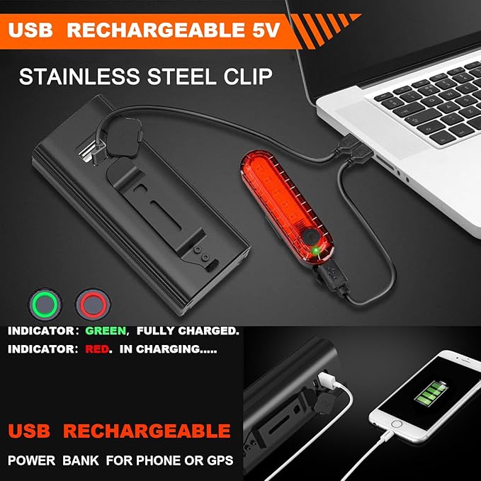 Bike Lights for Night Riding USB Bike Light Set, Bicycle Front Headlight and Back Taillight, 3/5 Light Modes,for Road Cycling