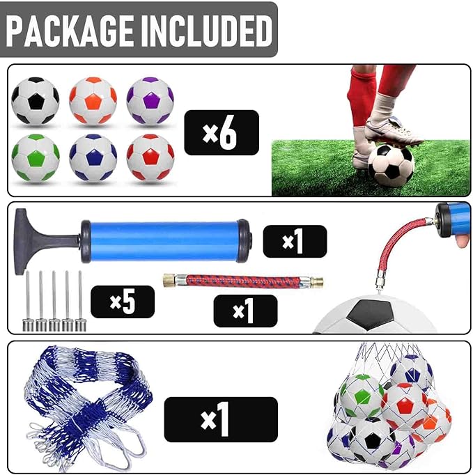 6 Pack Deflated Soccer Balls Set - Official Size 5/4/3 for Adults & Youth - Includes Air Pump - Multi-Color Outdoor Sports Balls for Training, Matches & Gifts